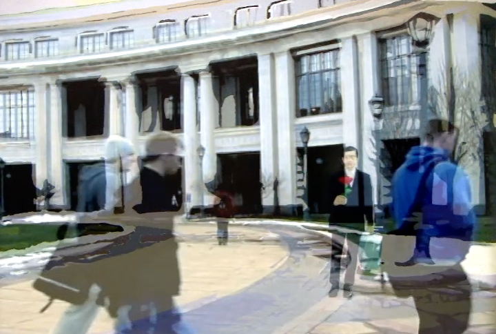 Kelvin Smith Library, installation, 2005, video projection on painting